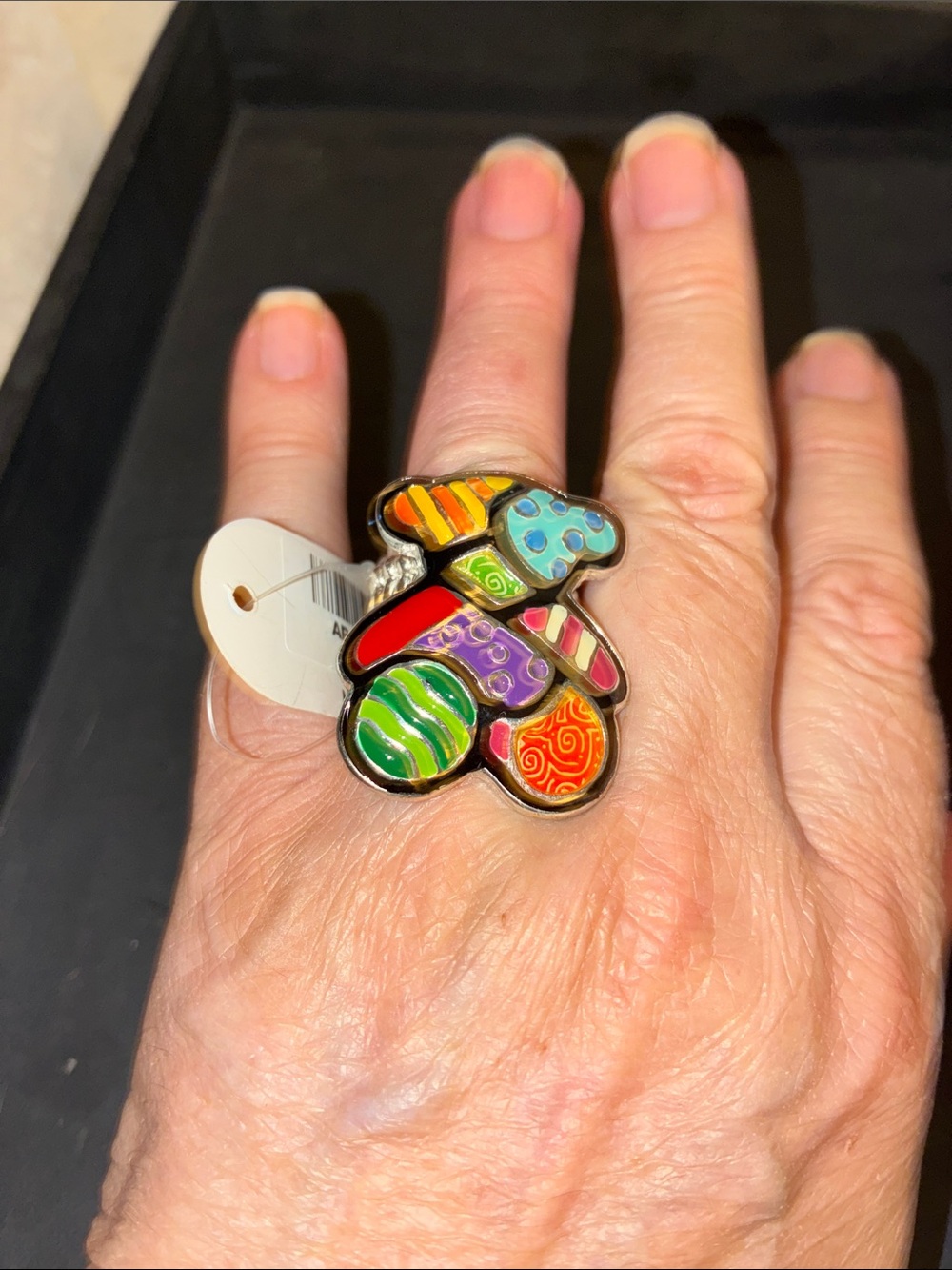 Bear multicolor Statement Stretch Ring - Vibrant Abstract Design